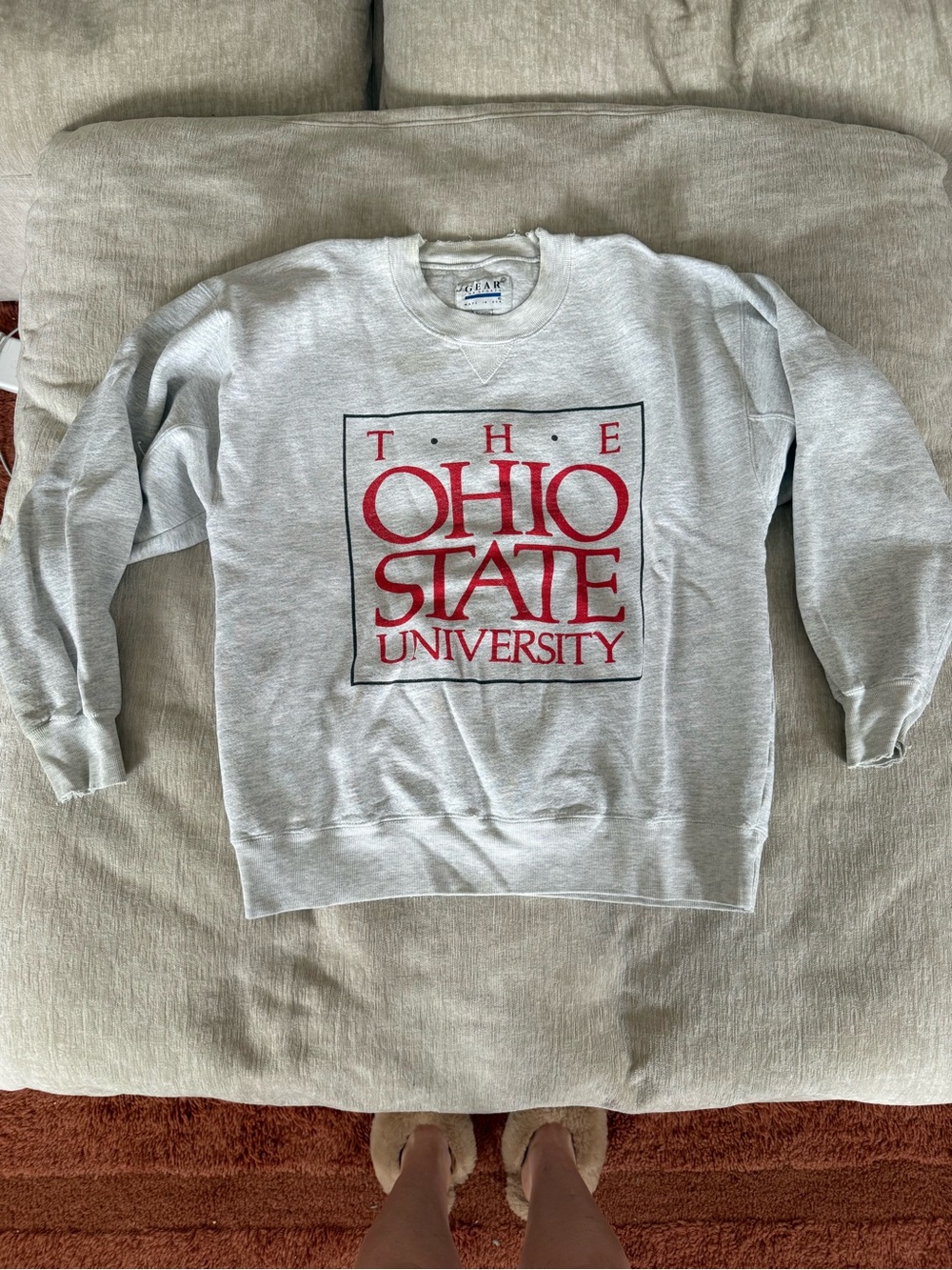 Ohio State University Grey Crewneck Sweatshirt with Red Logo